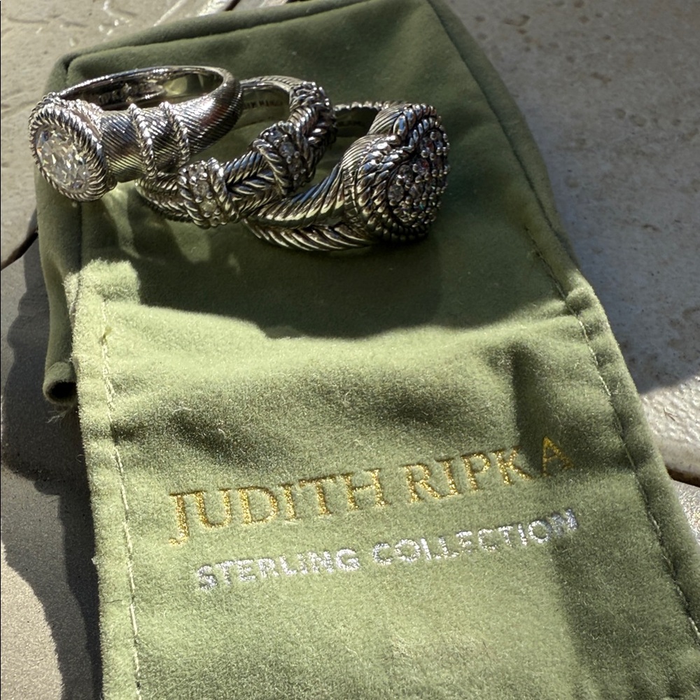 Judith Ripka  Sterling Silver collection  Textured cable  Rings with CZ set 3